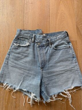 AGOLDE Light Blue High-Rise Denim Shorts